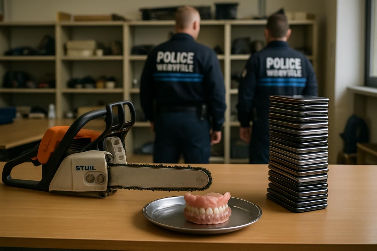 à alès, la police municipale révèle un inventaire surprenant d'objets trouvés, incluant une tronçonneuse, un dentier et plus de 300 téléphones portables.