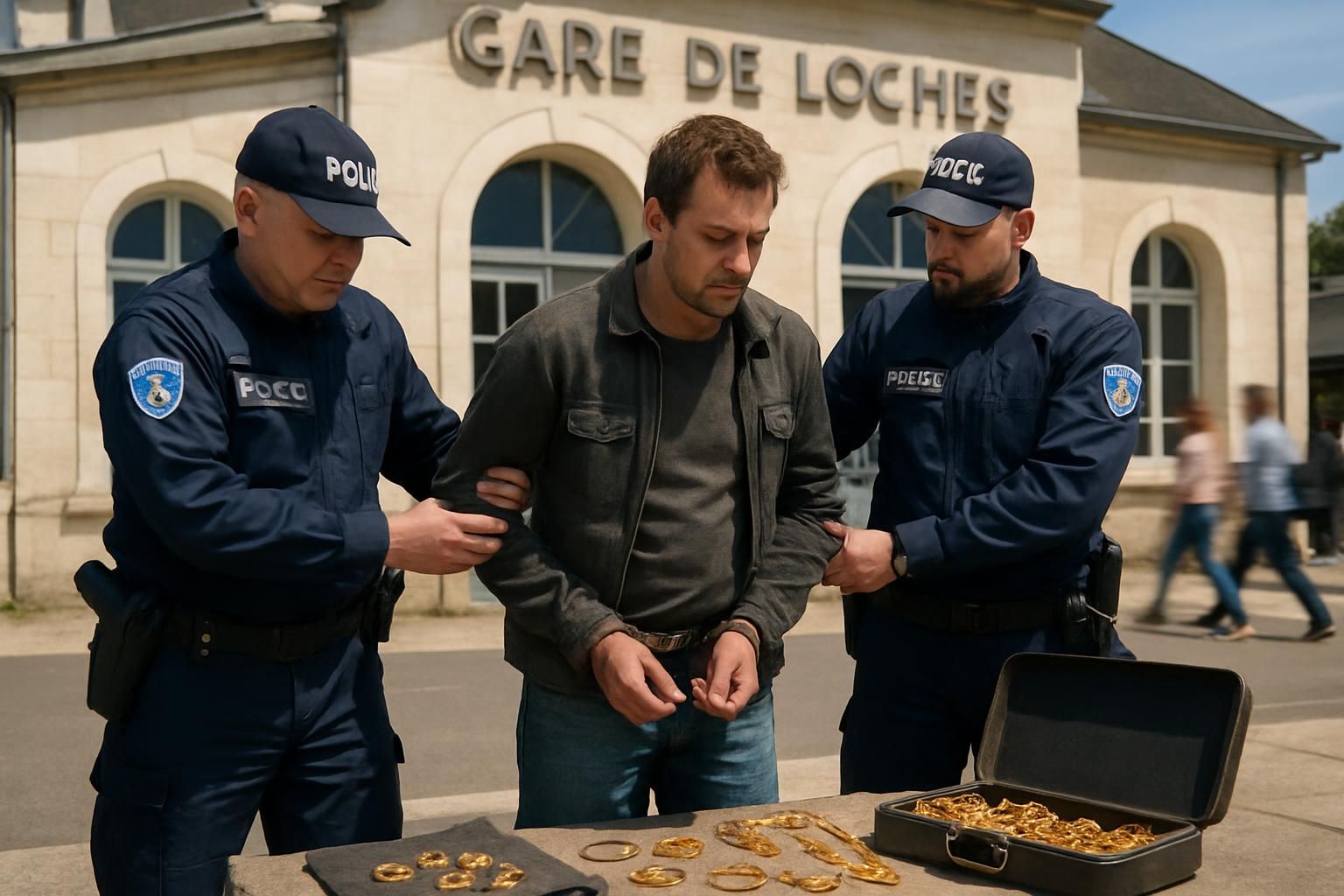 une opération policière en gare de loches a mené à l'arrestation d'un présumé receleur trouvé en possession d'un important butin de bijoux en or, mettant fin à une affaire de trafic illégal.