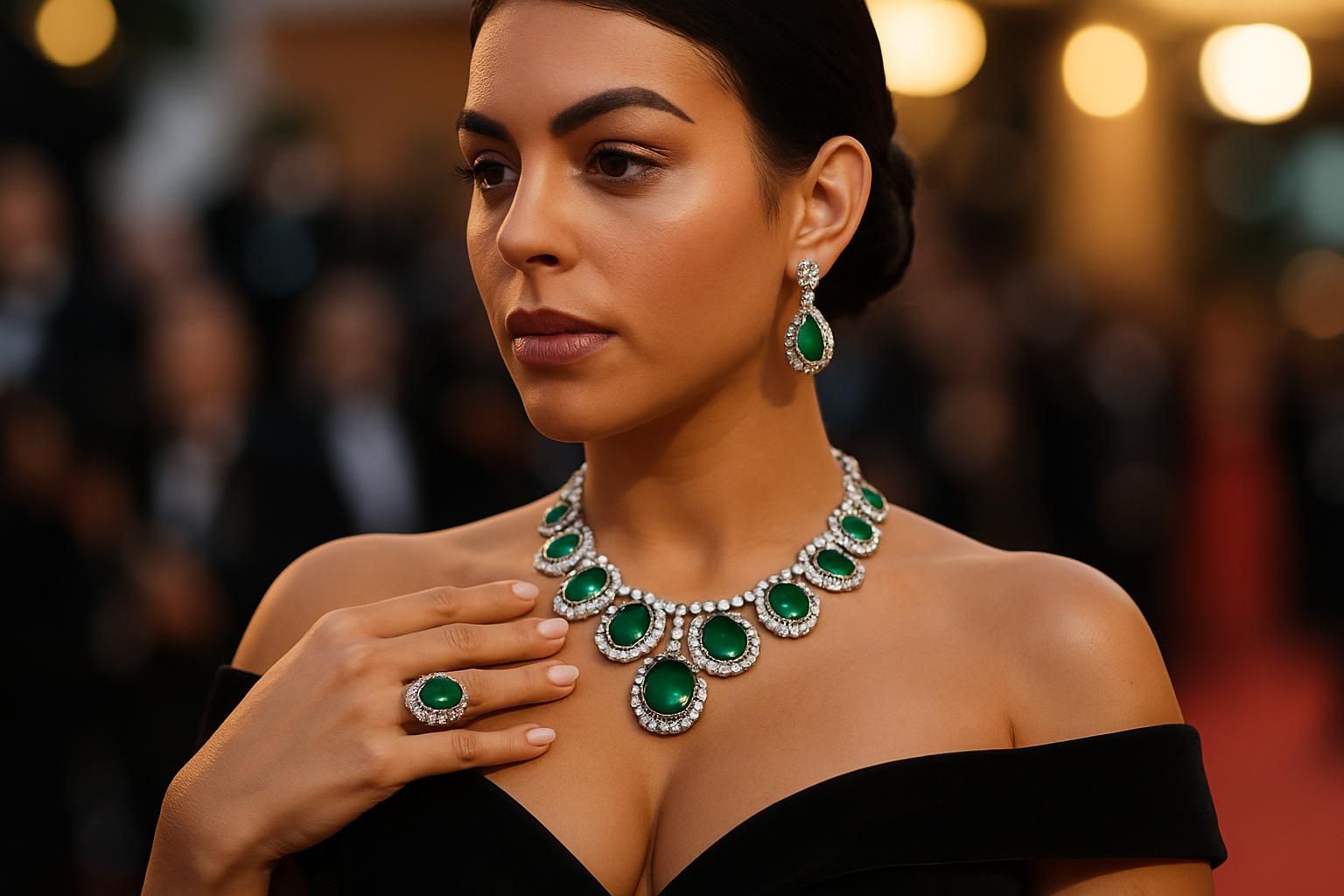 découvrez l'estimation précise des carats des bijoux en émeraudes et diamants portés par georgina rodriguez lors de son passage à cannes, une analyse détaillée de l'élégance et du luxe.