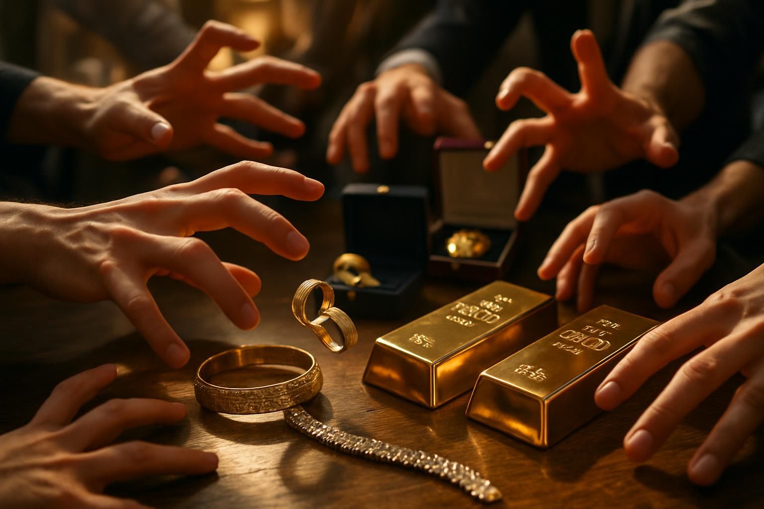 découvrez la course effrénée aux bijoux précieux : naissances, alliances, pièces rares, bracelets et lingots s'affrontent dans un univers fascinant et chargé d'émotions.