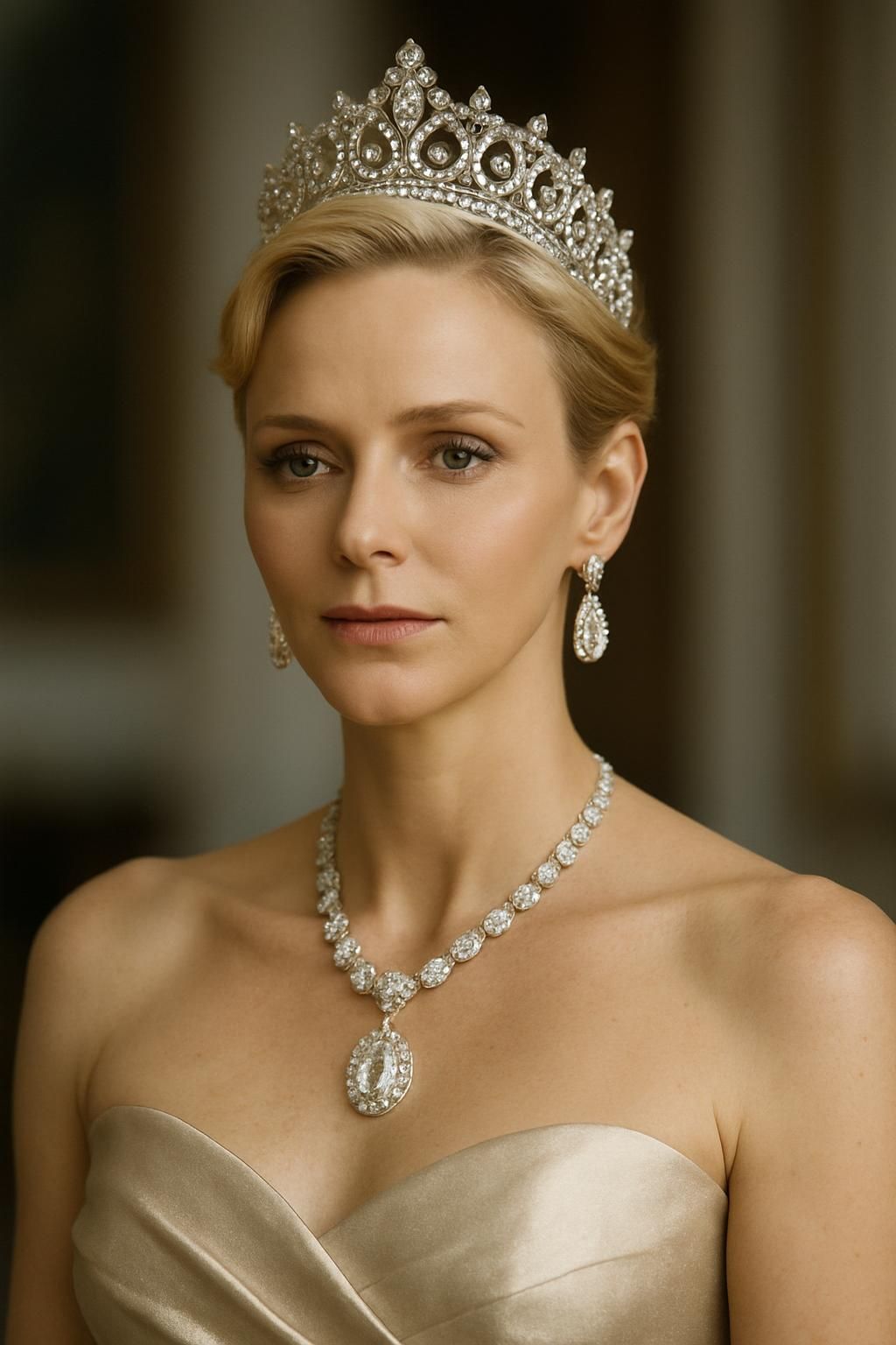 découvrez l'élégance raffinée de charlène de monaco, sublimée par ses tiares, colliers étincelants et boucles d’oreilles majestueuses, symboles de royauté et de splendeur.